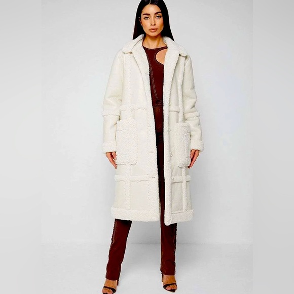 Maniere de voir vegan leather and shearling coat size M NWT *Limited Edition* - Picture 1 of 10